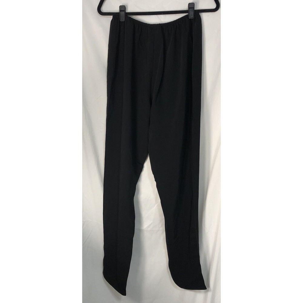 Caroline Rose Women's Black Wide Leg Palazzo Crepe Elastic Waist Pants - Size S - Picture 4 of 10